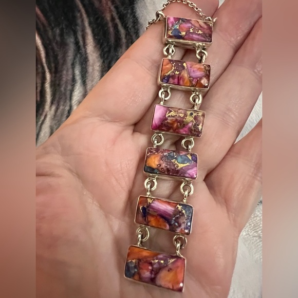 ❤️ Pink Dahlia Turquoise 925 Southwestern Navajo Style Bar Necklace 18+2” 21.6gm - Picture 14 of 16